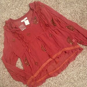 NWT CHAN LUU✨ Rust Lace Embroidered Top